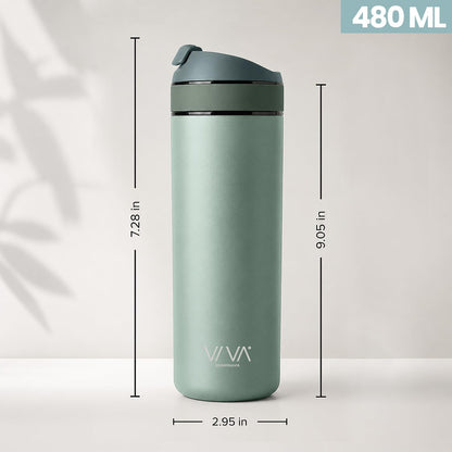 VIVA Recharge Tea Infuser Bottle, 16 oz Insulated Stainless Steel Travel Tea Tumbler with Infuser for Loose Leaf, Hot & Cold Tea & Coffee, Patented Steep Control, Leak-Resistant Lid - Mustard