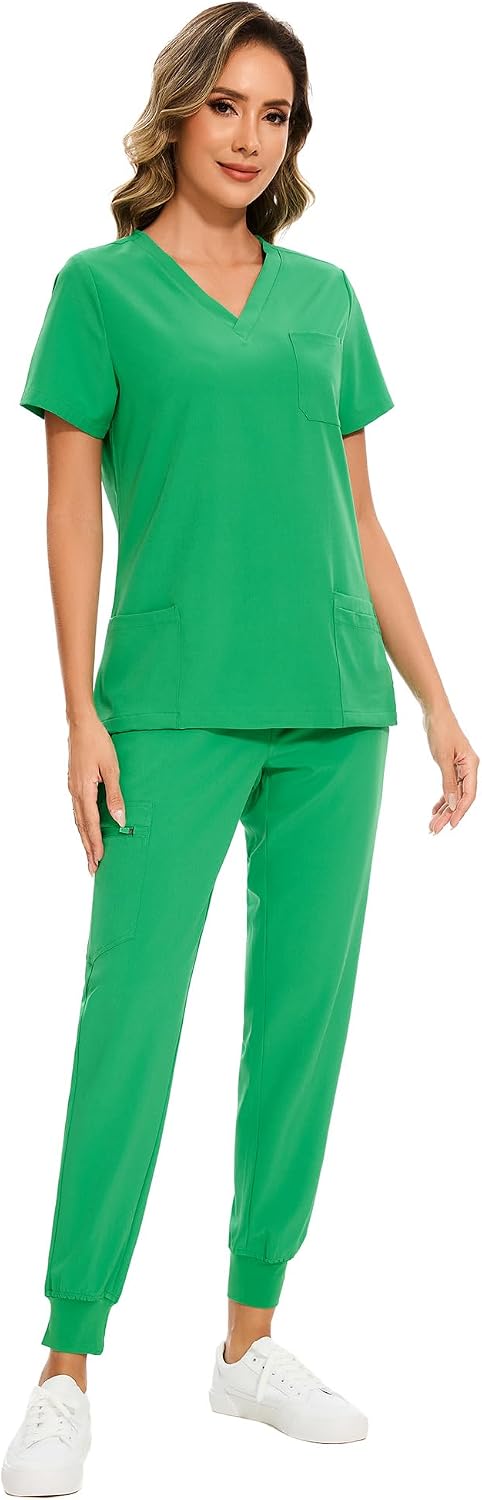 COZYFIT Scrubs for Women Set - Stretch V-Neck Scrub Top & Jogger Pant with 8 Pockets COZY SCRUBS - Colors B