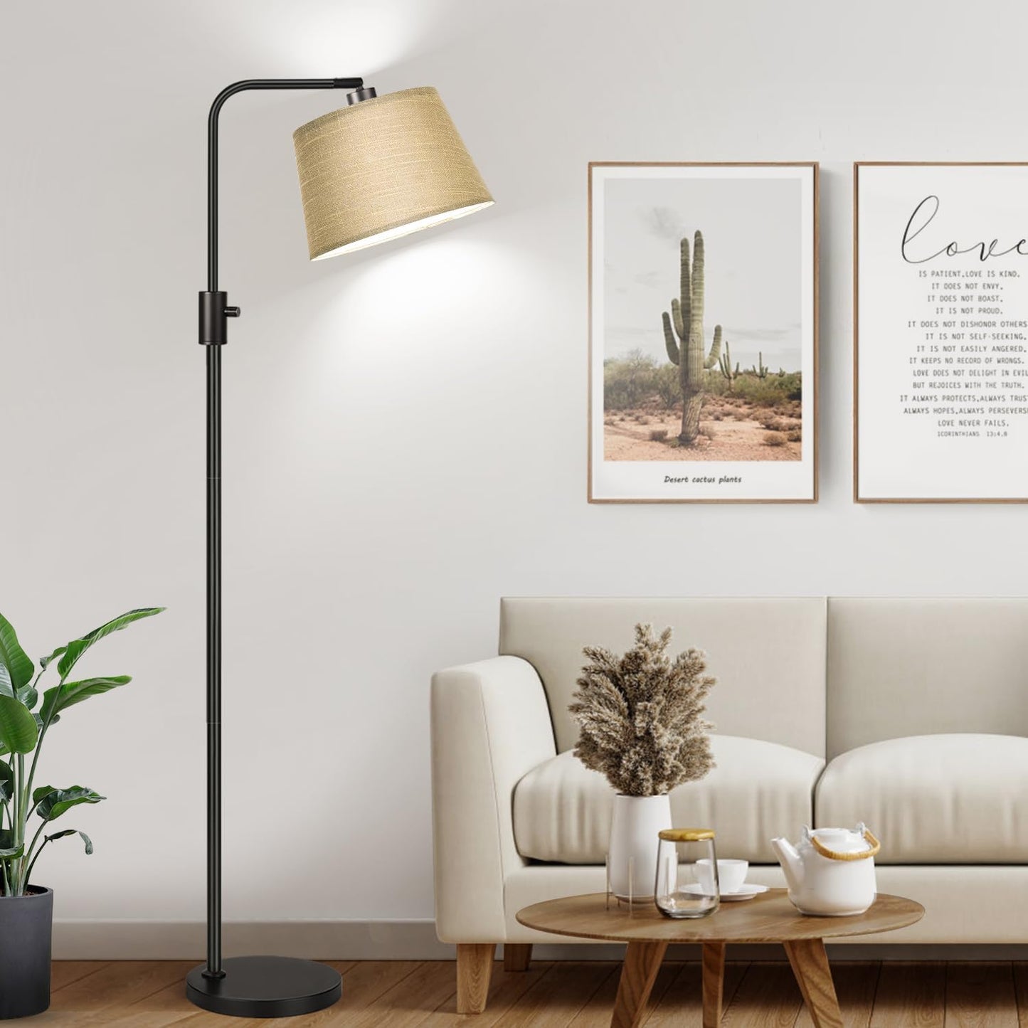 【Upgraded】 Dimmable Floor Lamp, 1000 Lumens LED Edison Bulb Included, Arc Floor Lamps for Living Room Modern Standing Lamp with Linen Shade, Tall Lamp for Bedroom Office Dining Room- Black
