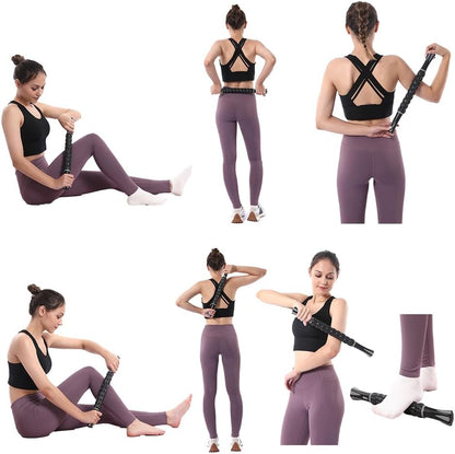 Muscle Roller Massage Roller Stick- Deep Tissue Fascia Blaster for Myofascial Pain Relief, Lymphatic Drainage & Body Sculpting, Handheld Physical Therapy & Recovery Tool (Pink black-18 inch)
