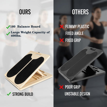 Slant Board for Calf Stretching,Balance Board,Adjustable Calf Stretcher,400 lbs Cap,Wooden Slant Board Anti-Slip Incline Board, Ankle Support,Incl.2 Resistance Bands,Instruction Card & Sand Paper.