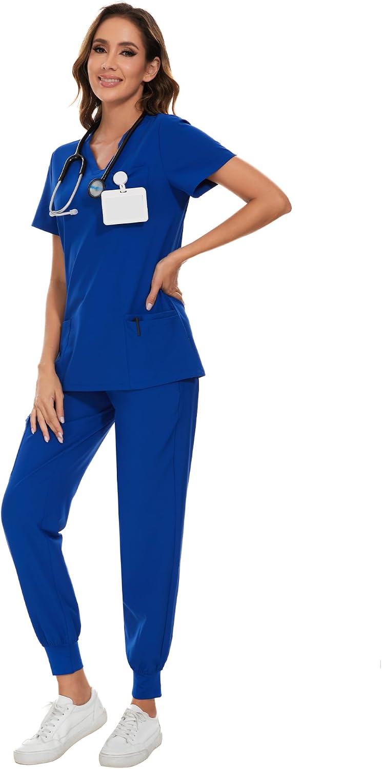 COZYFIT Scrubs for Women Set - Stretch V-Neck Scrub Top & Jogger Pant with 8 Pockets COZY SCRUBS - Colors A