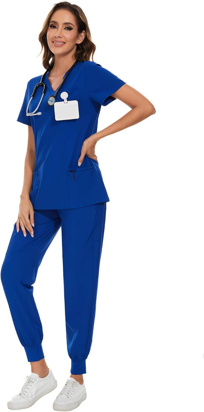 COZYFIT Scrubs for Women Set - Stretch V-Neck Scrub Top & Jogger Pant with 8 Pockets COZY SCRUBS - Colors A