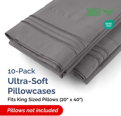 Standard Pillow Cases Set of 10 - Ultra Soft Hotel Quality Pillowcase Covers - Comfy, Cozy & Wrinkle Free - Shrink, Stain and Fade Resistant - Machine Washable Pillow Protectors - 10 Pcs Set - White - Colors B