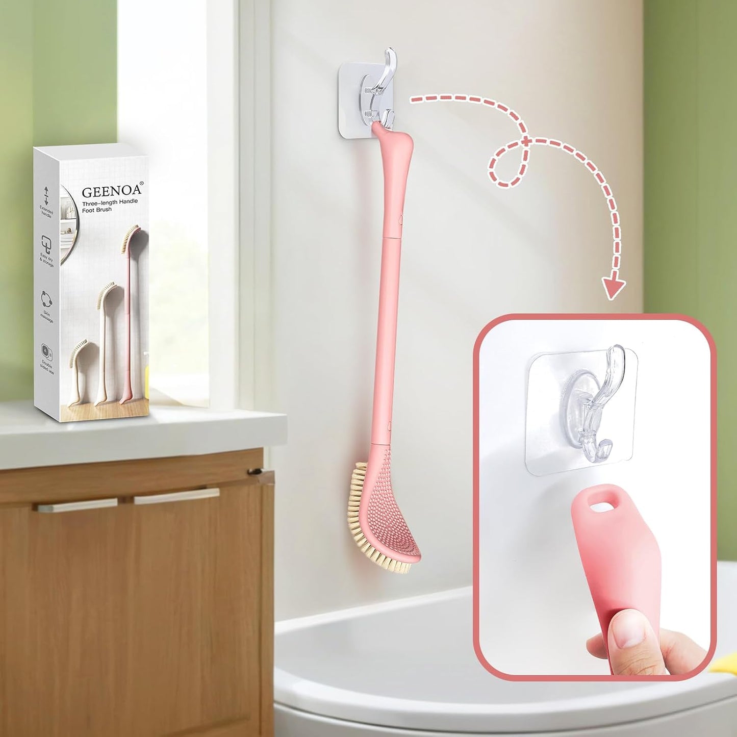 New Foot Brush with Adjustable Long Handle, 3-in-1 Foot Scrubber for Wet or Dry Brushing, 10.2’’- 27.5’’ Foot Scrub Brush for Senior, Pregnant, Disabled, or Injured, Gift-Box Packed(White)