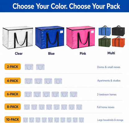 ClearSpace Heavy Duty Moving Bags - Water Resistant Storage Bags with Backpack Straps, Zippers and Handles - Large Moving Boxes for College Dorm, Travel, Closet Organization -, Clear