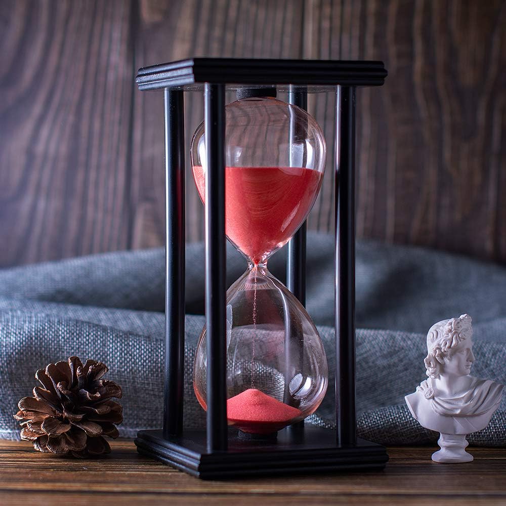 BELLAWARE Hourglass Timer with Red Sand, 60 Minute Wooden Sand Timer | Creative Handcraft Decoration