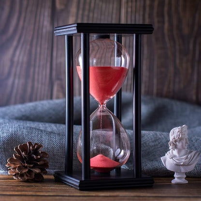 BELLAWARE Hourglass Timer with Red Sand, 60 Minute Wooden Sand Timer | Creative Handcraft Decoration