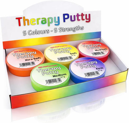 Therapy Putty Set of 5 – Extra Soft to Firm Resistance Putty for Hand Exercise, Stress Relief & Occupational Therapy – Strengthen Grip, Improve Mobility – Non-Toxic, No Odor, Durable Therapy Putty Kit