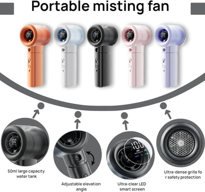 Handheld Turbo Misting Fan with LED Display & Safety Lock