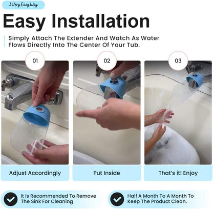 Bath Helper - Bath Tub Faucet Extender - Guides Water Directly from Faucet to Baby Bath Tub Without Excessive Water Waste and Splashing (Clear White)
