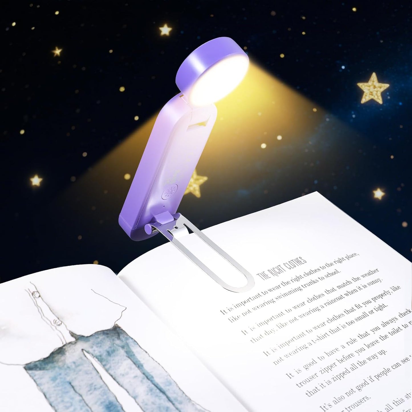VAVOFO USB Rechargeable Book Light, Blue Light Blocking, Amber Clip-On Bookmark Shaped Reading Light, Eye Care 6 LEDs With 9 Lighting Modes for Bookworms (Grey)