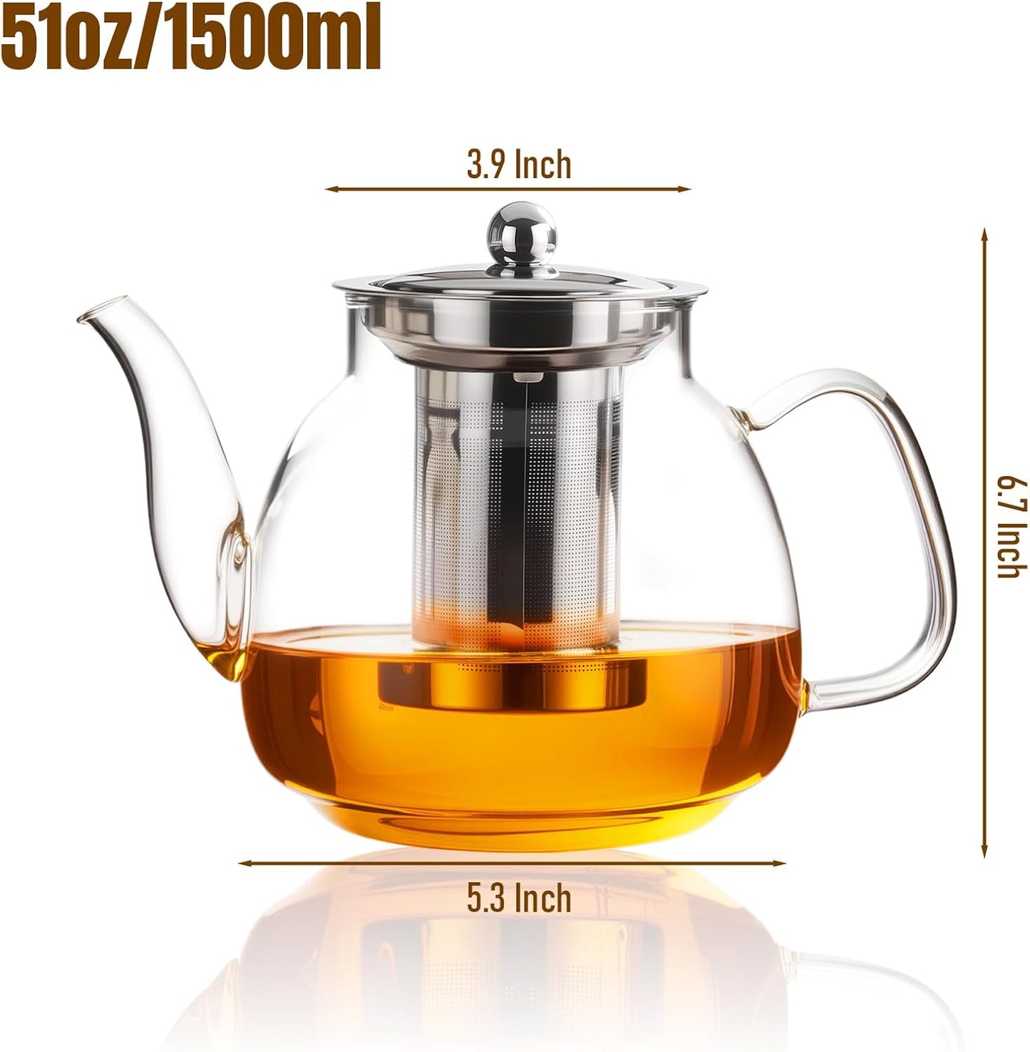 PARACITY Glass Teapot Stovetop 40 OZ/1200ml, Borosilicate Clear Tea Kettle with Removable 18/8 Stainless Steel Infuser, Teapot Blooming and Loose Leaf Tea Maker Tea Brewer for Camping, Travel