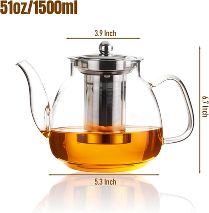 PARACITY Glass Teapot Stovetop 40 OZ/1200ml, Borosilicate Clear Tea Kettle with Removable 18/8 Stainless Steel Infuser, Teapot Blooming and Loose Leaf Tea Maker Tea Brewer for Camping, Travel
