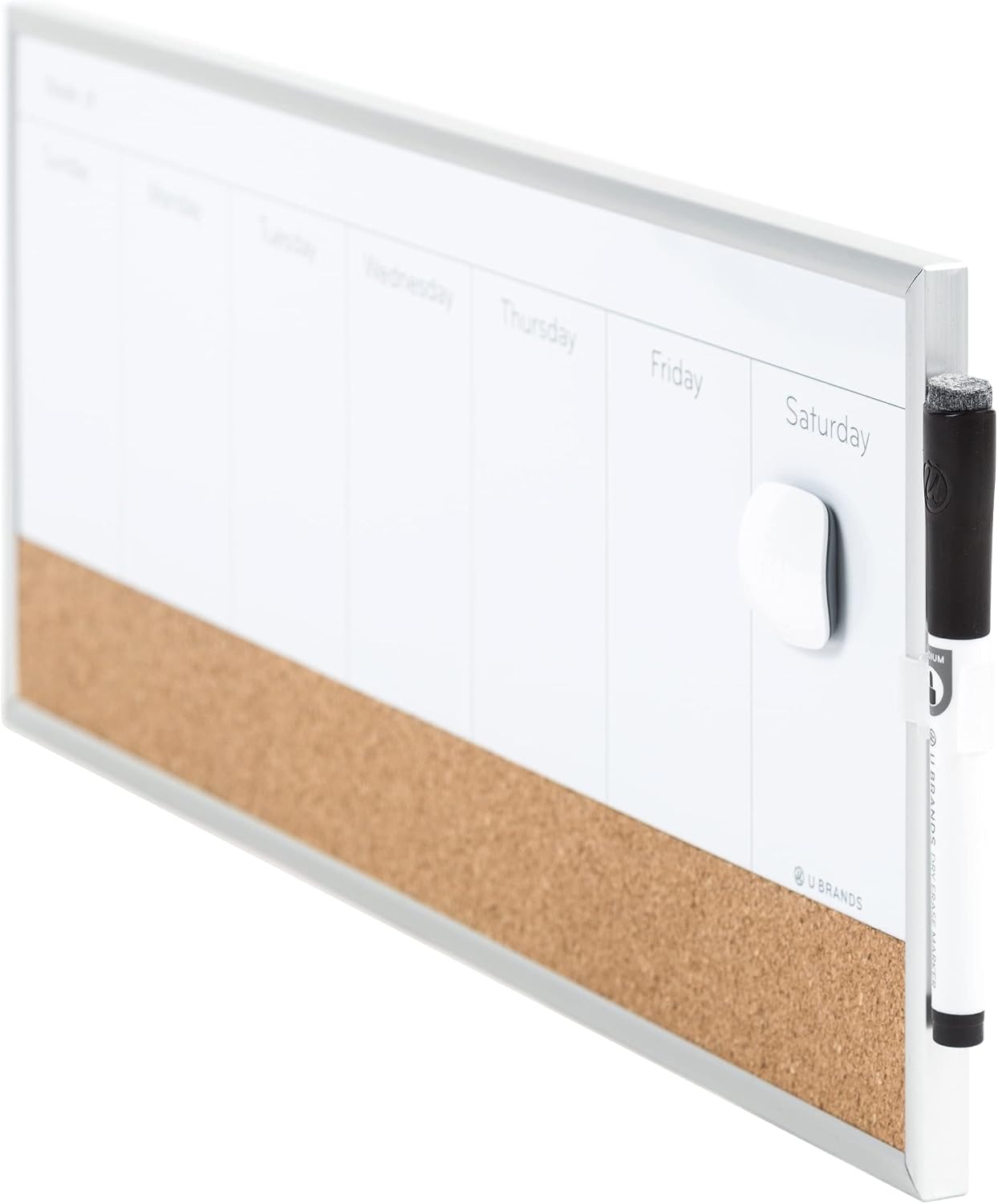 U Brands Dry Erase Weekly Combo Board, 7" x 16-2/3" Inches, Office Supplies, Silver Aluminum Frame, Pack of 1 (4585U03)