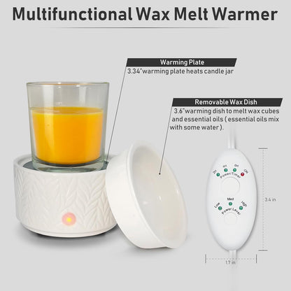 EQUSUPRO Wax Melt Warmer for Scented Wax Melts 3-in-1 Electric Ceramic Candle Wax Warmer Burner Fragrance Wax Melter for Home Office Bedroom Gift & Decor (Leaf)
