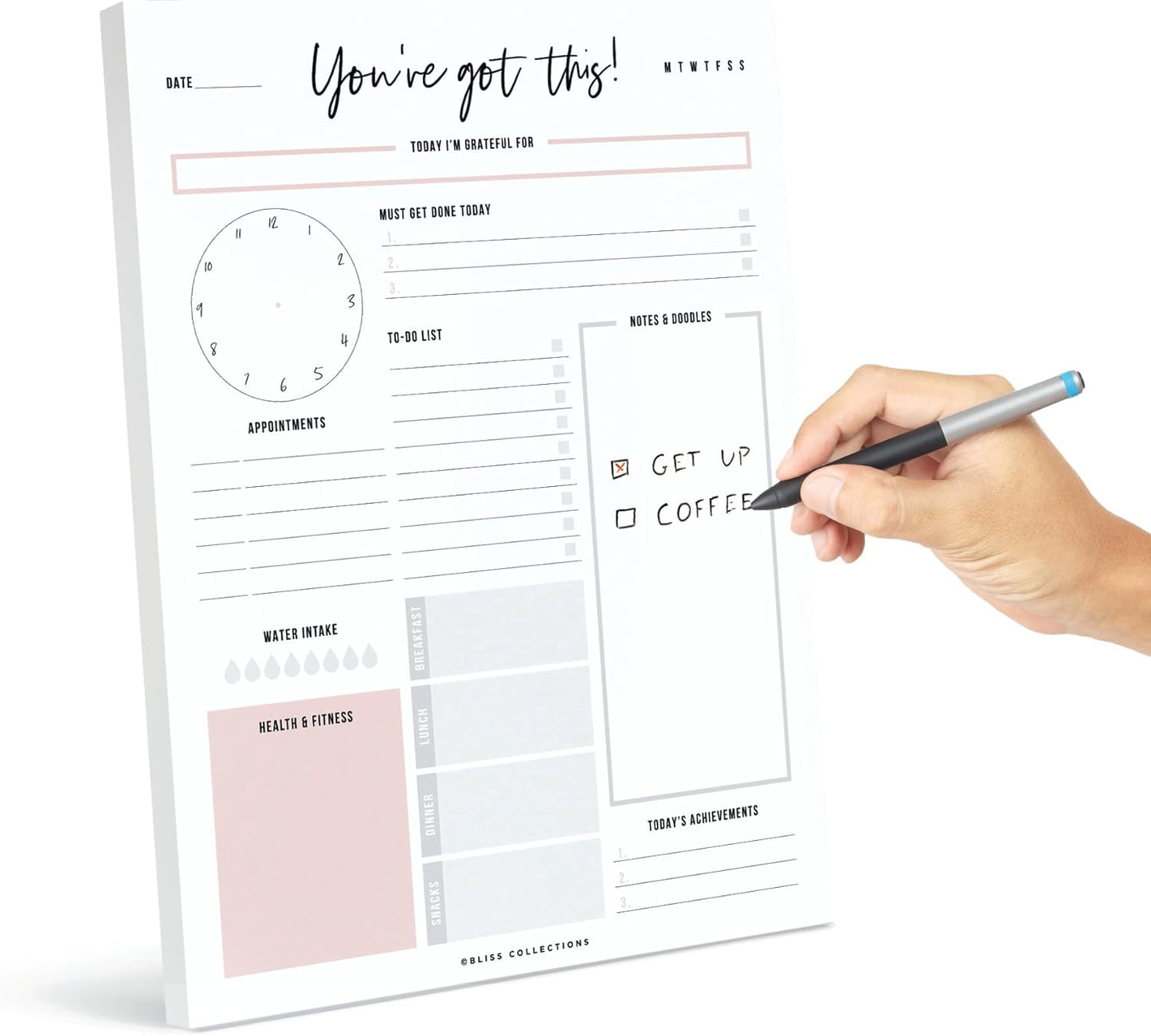 Bliss Collections Weekly Planning Pad, To Do List Notebook - Undated Tear-Off Sheets Notepad - Work Calendar, Organizer, Scheduler for Goals, Tasks - Minimalist, 8.5" x 11", 50 Sheets