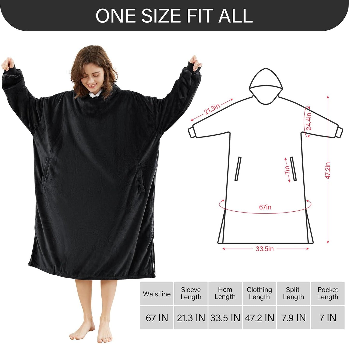 LetsFunny Blanket Hoodie,Oversized Wearable Sherpa Fleece Blanket Sweatshirt,Super Soft Warm Cozy with Giant Pocket,Gifts for Women Men Adults Teenagers, One Size Fits All
