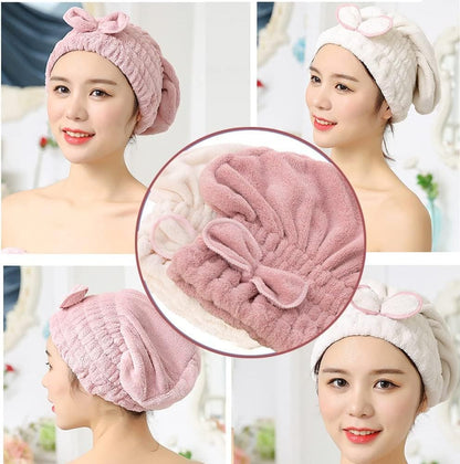 Jseng 2PC Microfiber Hair Drying Caps, Extrame Soft & Ultra Absorbent, Fast Drying Hair Turban Wrap Towels Shower Cap for Girls and Women