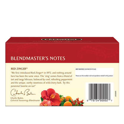 Celestial Seasonings Hibiscus Tea, Red Zinger Herbal Tea, Caffeine Free, 20 Tea Bags (Pack of 6)