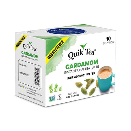 QuikTea Instant Chai Tea Latte Mix, Cardamom, Unsweetened, 10 Sachets