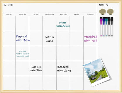 Magnetic Monthly Calendar Whiteboard, 17'' x 13'' Dry Erase Calendar for Wall Office School Home, Gold Wooden Frame