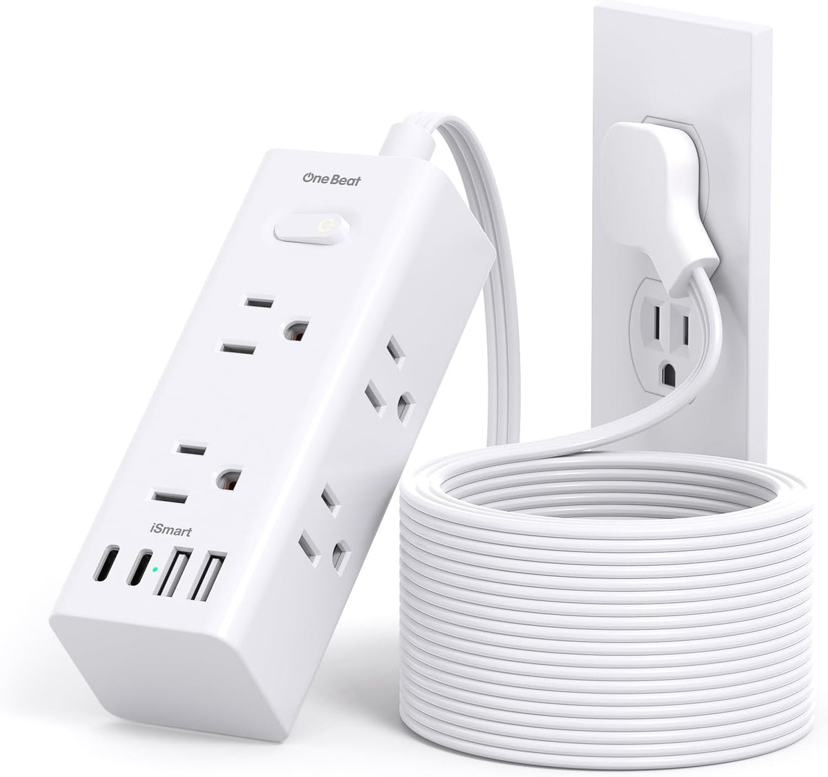 One Beat 10Ft Extension Cord with Multiple Outlets,Flat Plug Power Strip