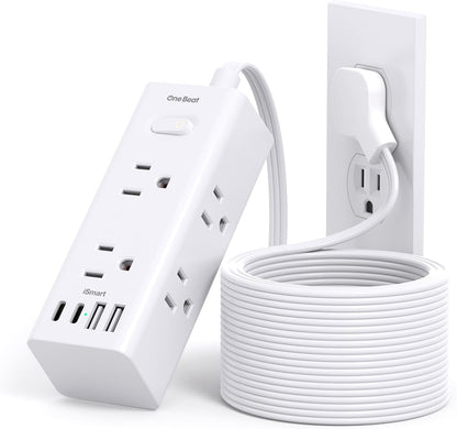 One Beat 10Ft Extension Cord with Multiple Outlets,Flat Plug Power Strip