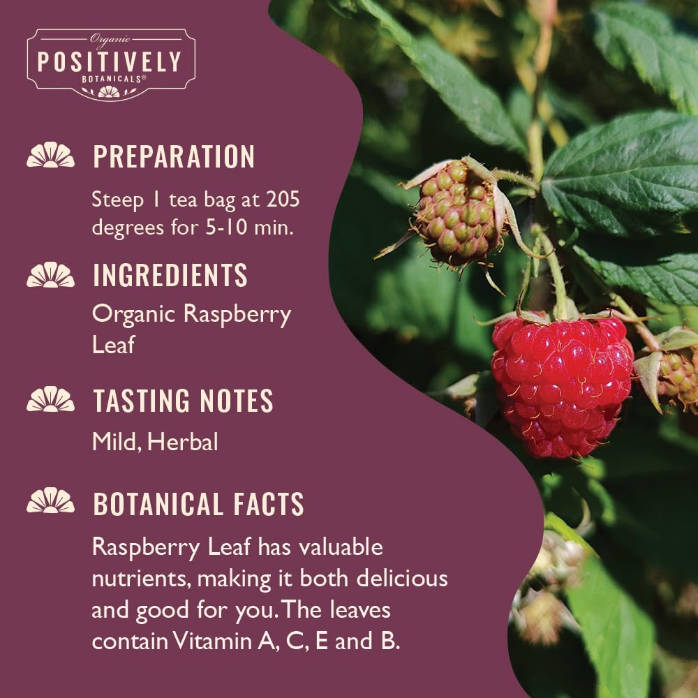 Positively Botanicals, Organic Raspberry Leaf Herbal Tea Bags, 20 Count