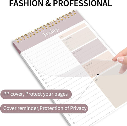 To Do List Notepad - Daily Planner Notepad 104 Pages Task Planner, 6.7" x 9.8" Double Sided Spiral Notebook with Checklist Productivity Planning Pad for Work Office Home-Pink