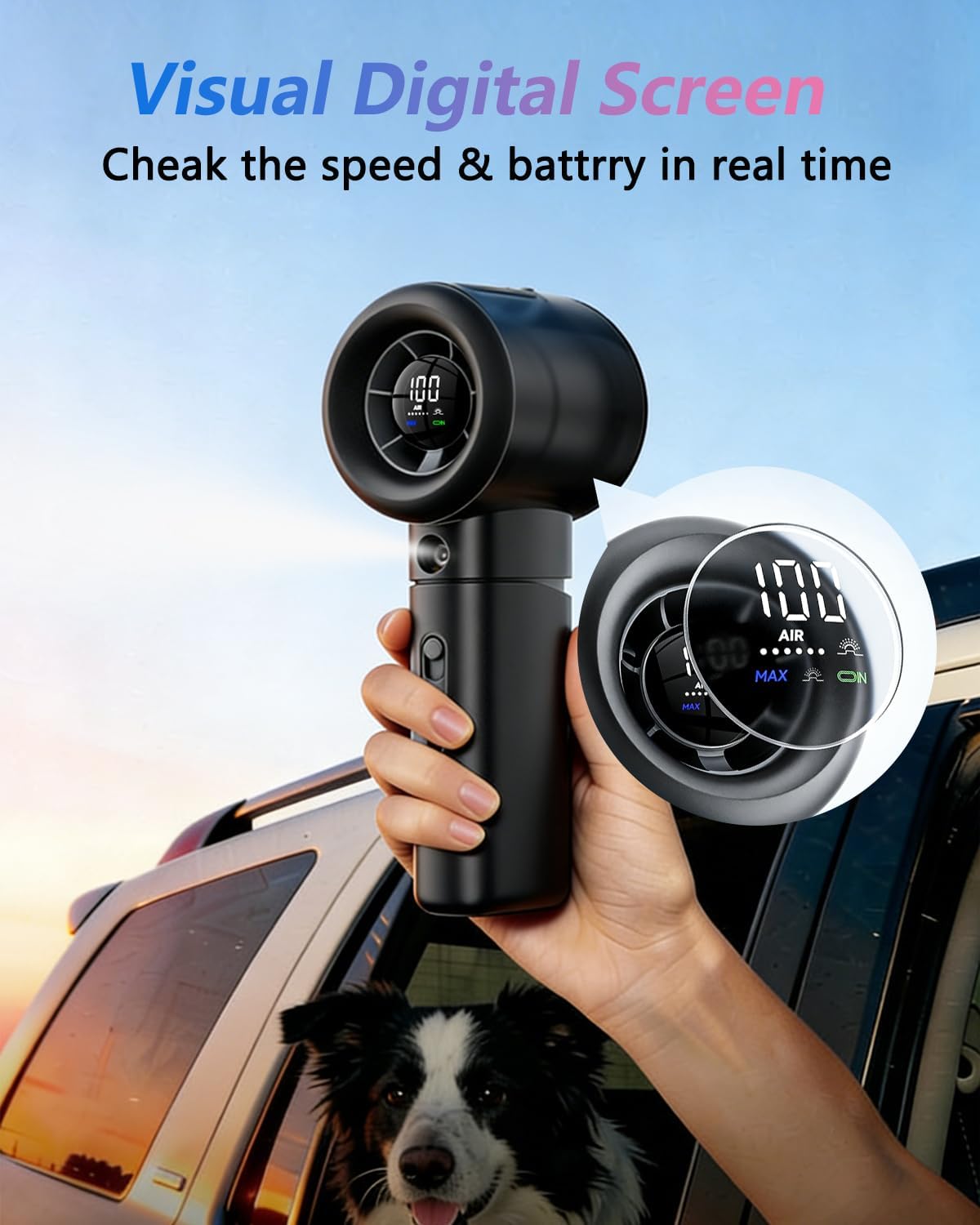 Portable Misting Fan Handheld, Turbo Mist Hand Fan USB Rechargeable with Digital Display, Powerful Spray Personal Fan for Travel, Outdoor, Beach Vacation, White
