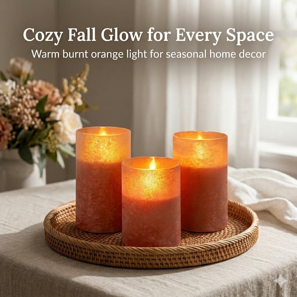 ANGELLOONG Flickering Flameless Candles, Realistic Battery Operated Candles with Remote and Timer, Set of 3 LED Candles for Fall Room Home Wedding Decor Centerpieces Table Party Christmas Decorations