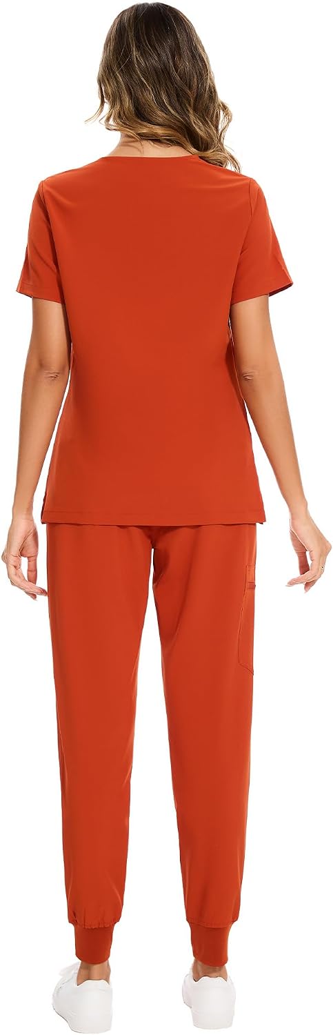 COZYFIT Scrubs for Women Set - Stretch V-Neck Scrub Top & Jogger Pant with 8 Pockets COZY SCRUBS - Colors C