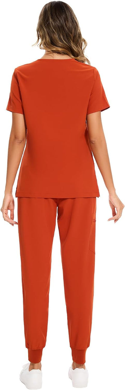 COZYFIT Scrubs for Women Set - Stretch V-Neck Scrub Top & Jogger Pant with 8 Pockets COZY SCRUBS - Colors C