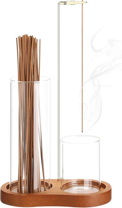 2 in 1 Incense Holder for Sticks, Incense Burner Holder with Glass Ash Storage and Incense Sticks Organizer, Insence-Stick Holder for Yoga Spa Meditation Home Decor