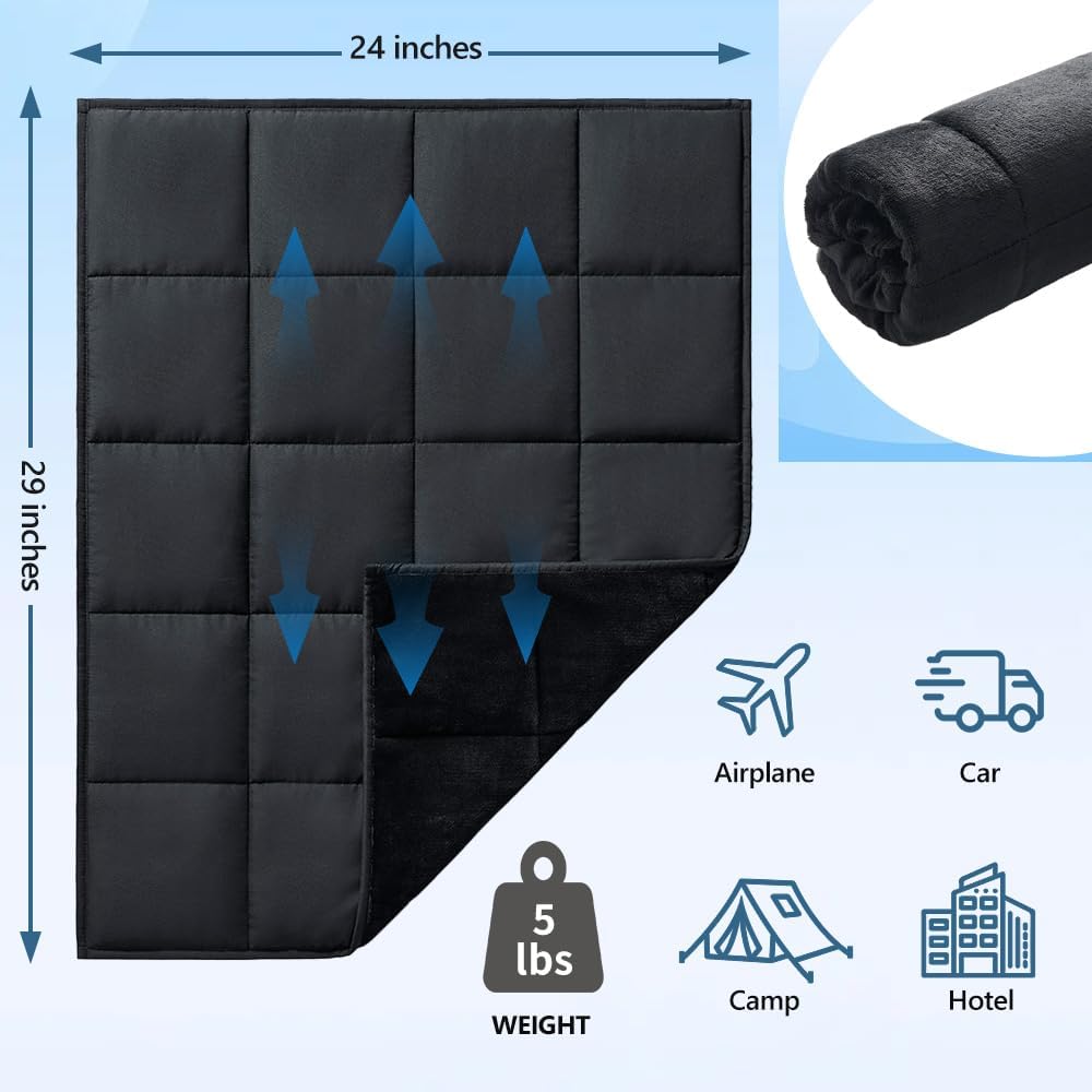 L'AGRATY Weighted Lap Pad 7lb: Small Weighted Blanket for Adults - Cooling Portable Travel Blanket for Relaxation Sleeping - Washable All-Season (29" x 24")