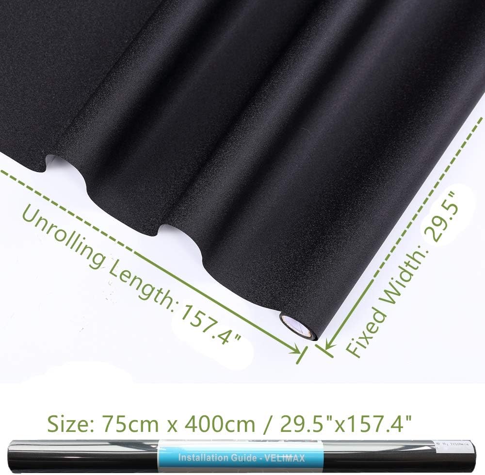 VELIMAX Static Cling Total Blackout Window Film Privacy Room Darkening Window Tint Black Window Cover 100% Light Blocking No Glue (17.7 x 78.7 inches)