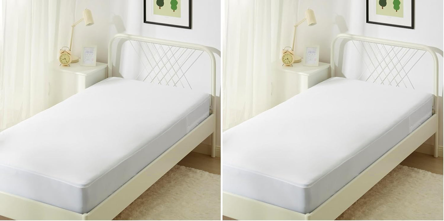 Amazon Basics Waterproof Mattress Protector, Fitted, Silent Protection, Twin, White