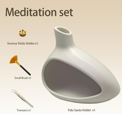 Palo Santo Holder, Ceramic Incense Burner for Sticks Sage Holders Cone Burning Smudge Bowl with Ash Brush for Meditation Yoga Spa Room Decor (White)