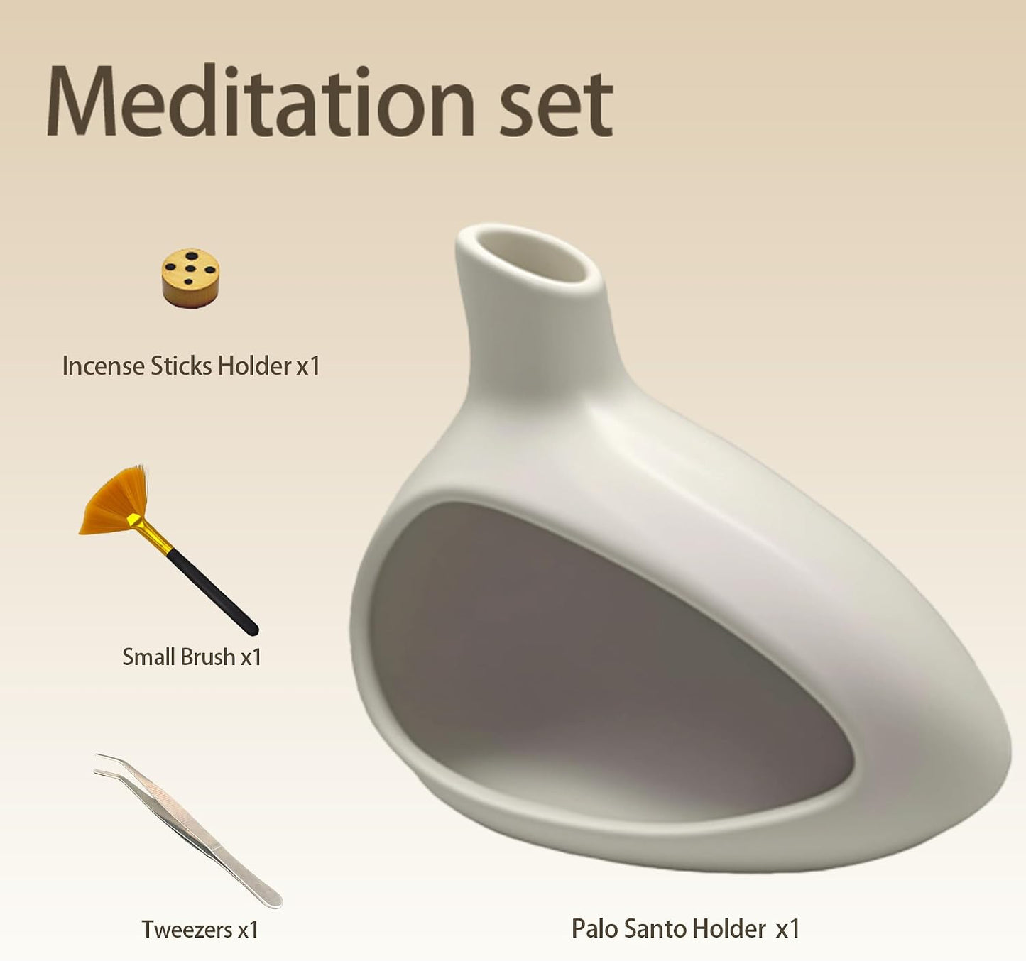 Palo Santo Holder, Ceramic Incense Burner for Sticks Sage Holders Cone Burning Smudge Bowl with Ash Brush for Meditation Yoga Spa Room Decor (White)