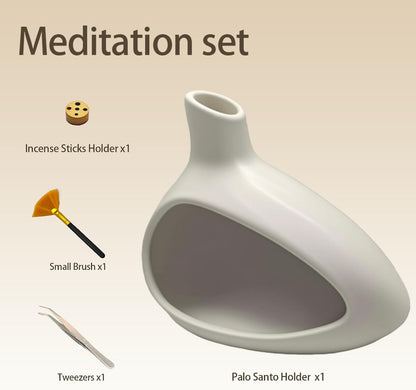 Palo Santo Holder, Ceramic Incense Burner for Sticks Sage Holders Cone Burning Smudge Bowl with Ash Brush for Meditation Yoga Spa Room Decor (White)