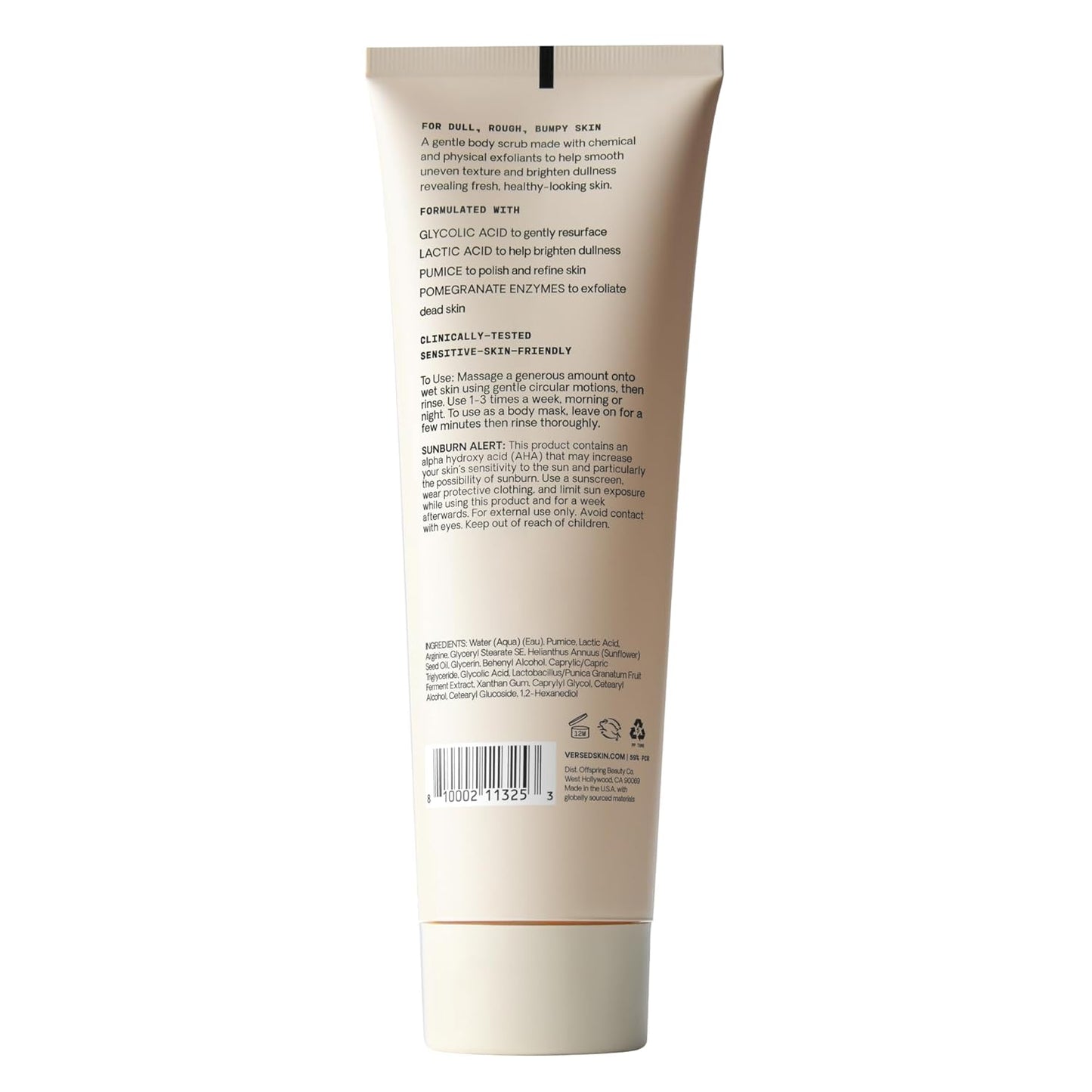 Versed Buff It Out AHA Exfoliating Body Scrub and Mask - Lactic Acid & Glycolic Acid Exfoliant - Microfine Pumice Body Exfoliator to Polish and Smooth Bumpy, Dry Skin - Vegan & Cruelty-Free (8 oz)