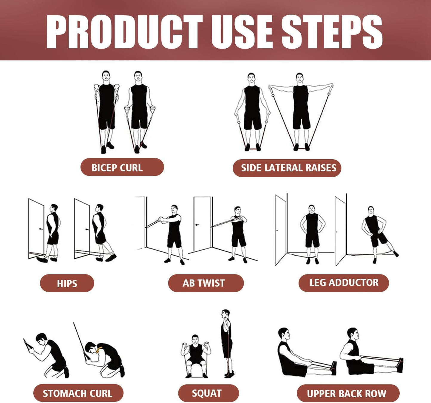 WHATAFIT Resistance Bands, Exercise Bands, Workout Bands with Handles, Door Anchor and Ankle Straps, 5 Resistance Levels Fitness Bands for Strength Training, Physical Therapy, and Home Gym Equipment