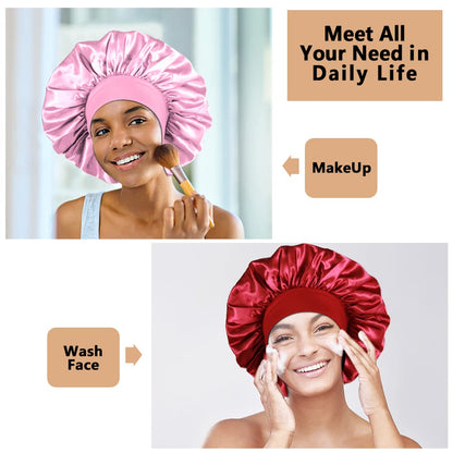 3PCS Extra Large Satin Bonnets for Sleeping, Hair Bonnets for Black Women Braids Curly Hair, C