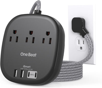Travel Essentials, 22.5W/4.5A Flat Plug Power Strip, 6 Ft Extension Cord