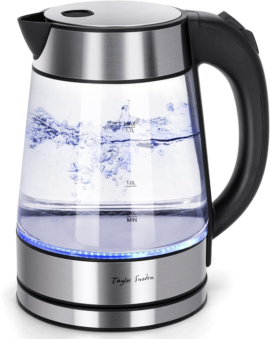 Taylor Swoden 1.7L Electric Tea Kettle, Glass Hot Water Boiler for Tea