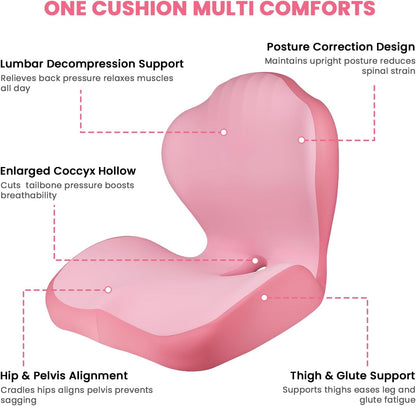 Ergonomic Seat Cushion for Tailbone Sciatica Lower Back Pain Relief, Gray L-Shaped Seashell Memory Foam Coccyx Hollow Cushion, 2-in-1 Lumbar Back Support Pillow for Office Gaming Car Chair