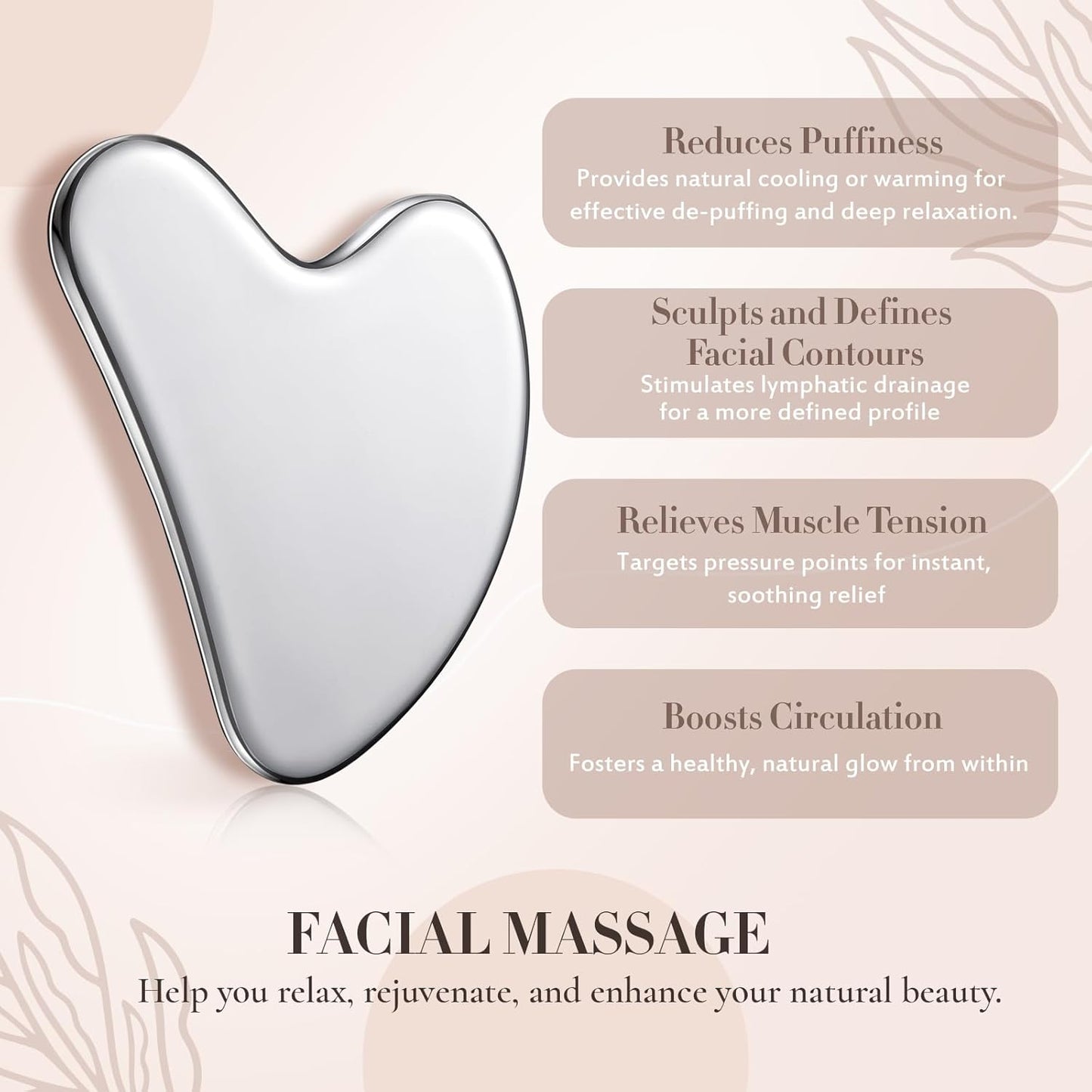 Nuanchu Stainless Steel Gua Sha Facial Tool, Metal Gua Sha for Lymphatic Drainage, Guasha Face Sculpting Double Chin Reduce with Pouch Self Care Gift(304 Stainless Steel,Silver)