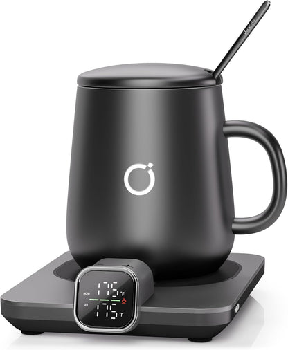 Coffee Mug Warmer & iKago Mug Set, Accurate Temperature Control Smart Heated Mug for Desk, Electric Coffee Warmer with Auto Shut Off & Real-Time Temp Display, Gifts for Men Women, 15oz Ceramic Mug