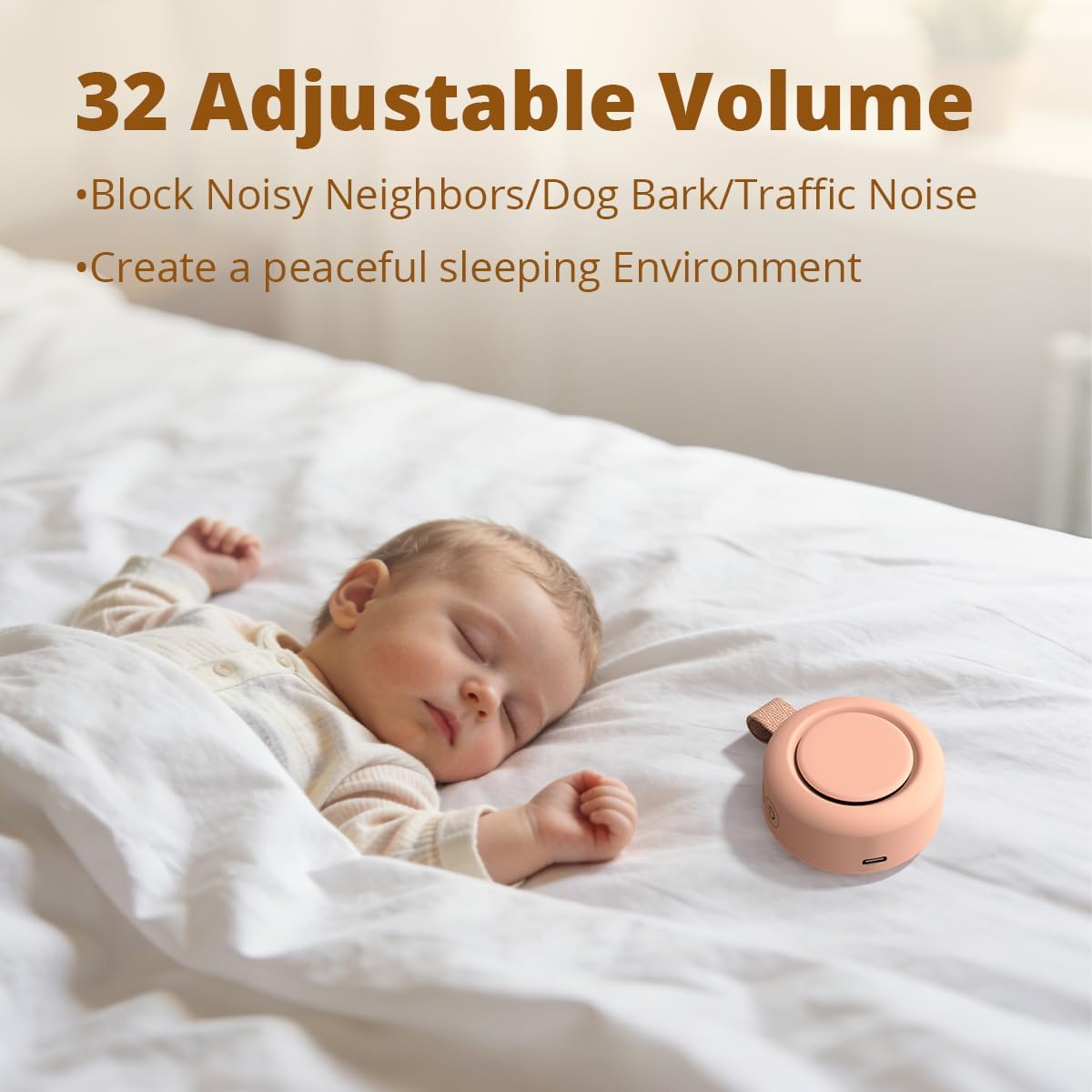 Portable White Noise Sounds Machine Car Seat Stroller Baby Shushing Soother 30 Soothing Sounds for Baby Kids Adults Pets 4 Timers Memory Function Brown Pink Noise Sleep Machine for Home Travel Office